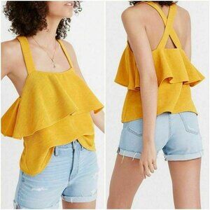 Madewell Texture & Thread Tank Top Size S Cross Back Tiered Yellow EUC B57